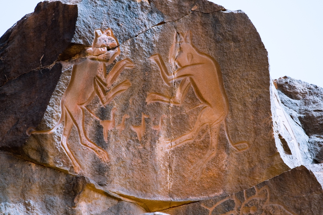 http://en.wikipedia.org/wiki/File:Libya_5321_Meercatze_%28Gatti_Mammoni%29_Petroglyphs_Wadi_Methkandoush_Luca_Galuzzi_2007.jpg
